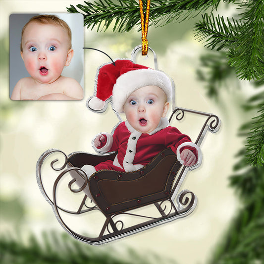 Cute Baby Sled - Personalized Newborn Transparent Ornament