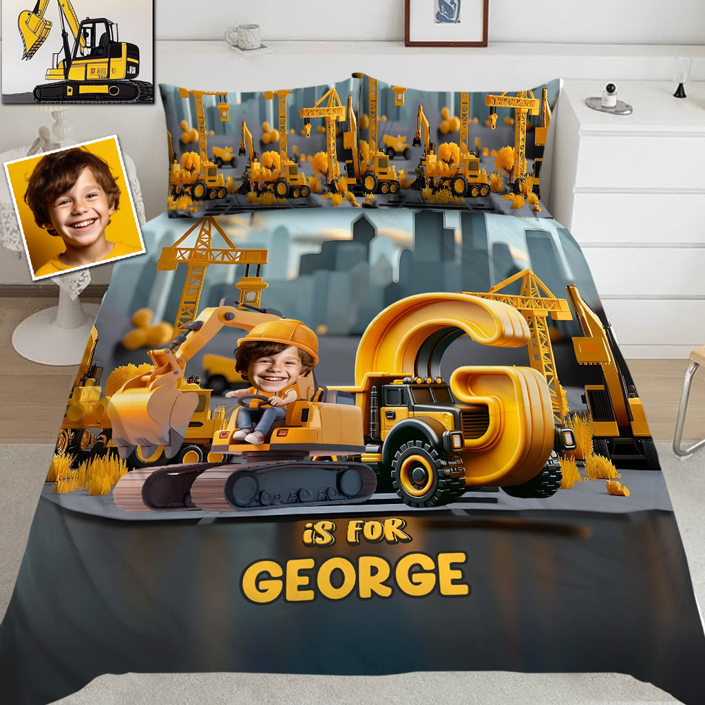 Construction Vehicle Alphabet - Personalized Kid Bedding Set