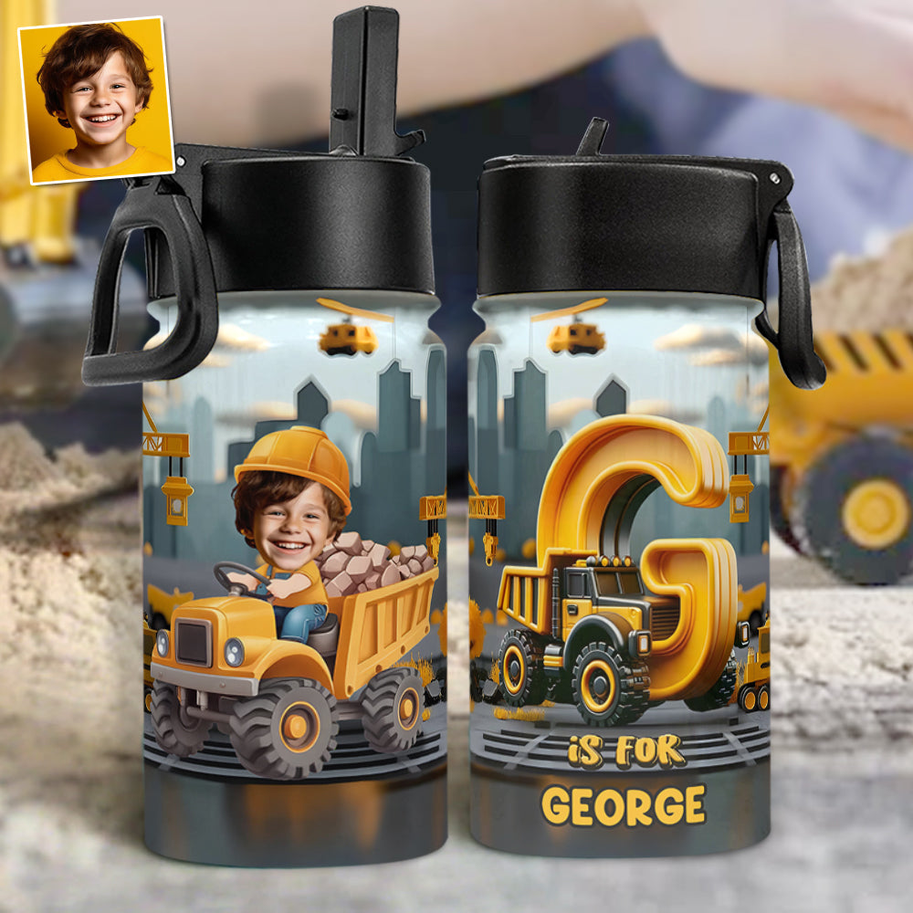 Construction Vehicle Alphabet Letters - Personalized Kid Kids Water Bottle