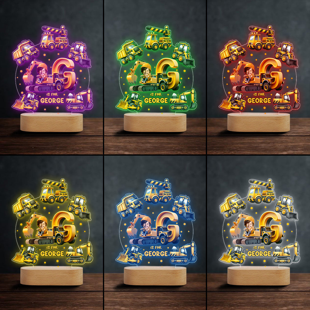 Construction Vehicle Alphabet - Personalized Kid Shaped Plaque Light Base