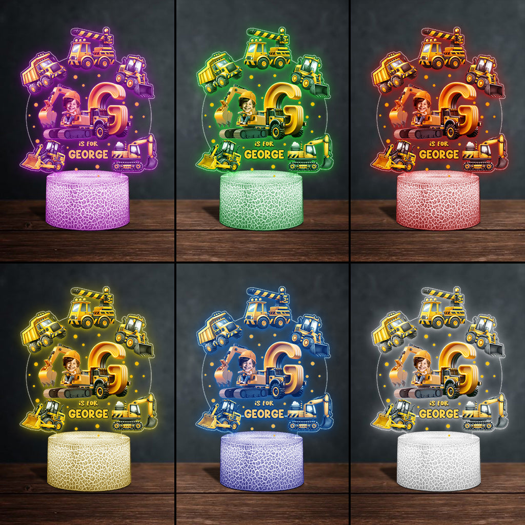 Construction Vehicle Alphabet - Personalized Kid Shaped Plaque Light Base