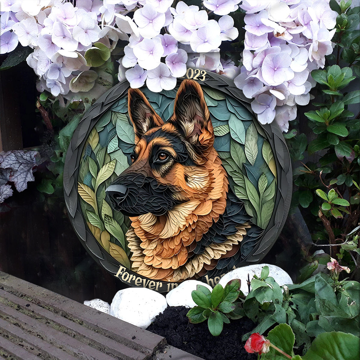 Forever In My Heart - Personalized German Shepherd Dog Round Shaped Stone