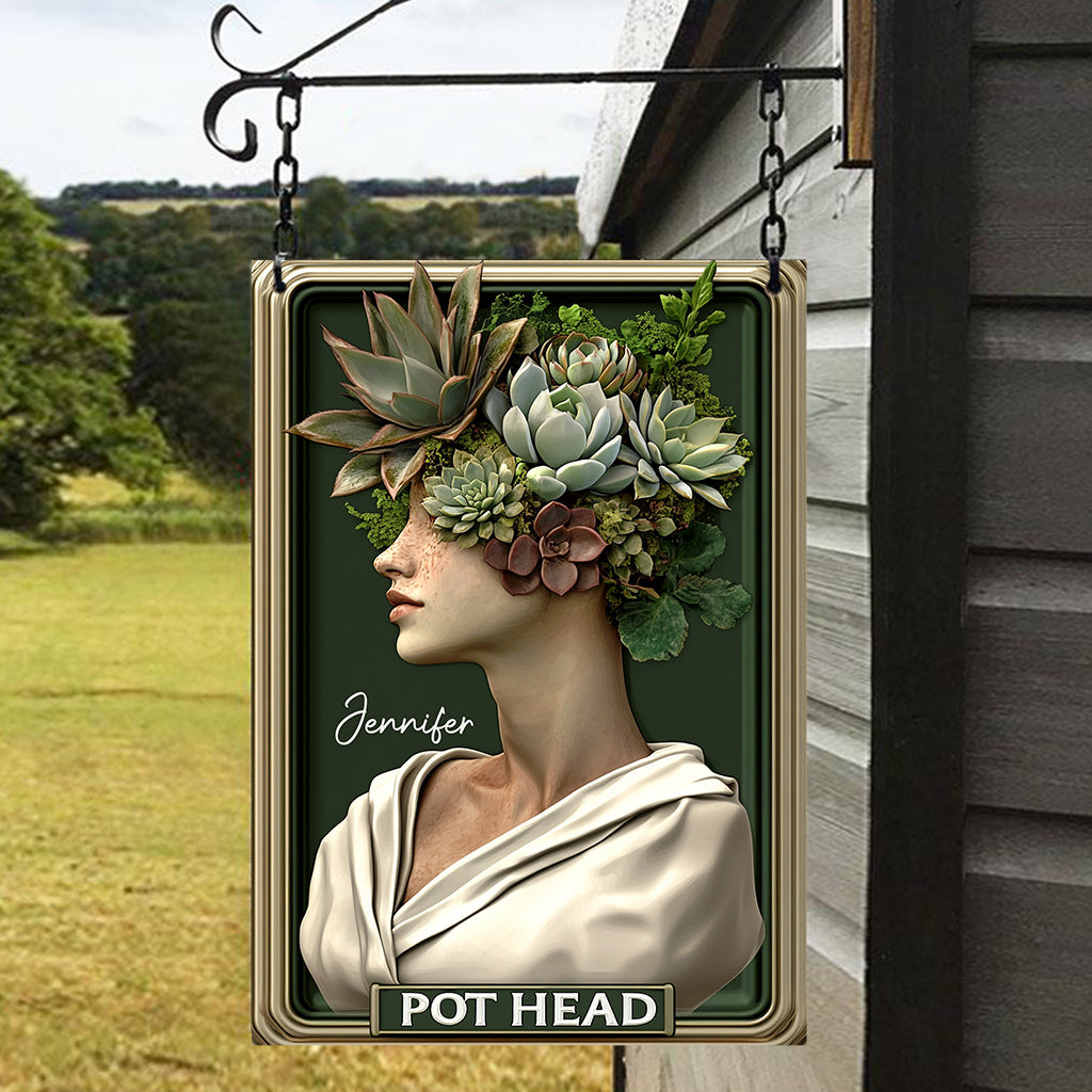 Pot Head - Personalized Gardening Rectangle Metal Sign