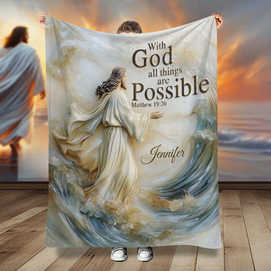 With God All Things Are Possible - Personalized Christian Blanket