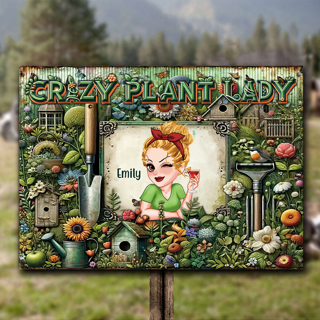 Crazy Plant Lady - Personalized Gardening Rectangle Metal Sign
