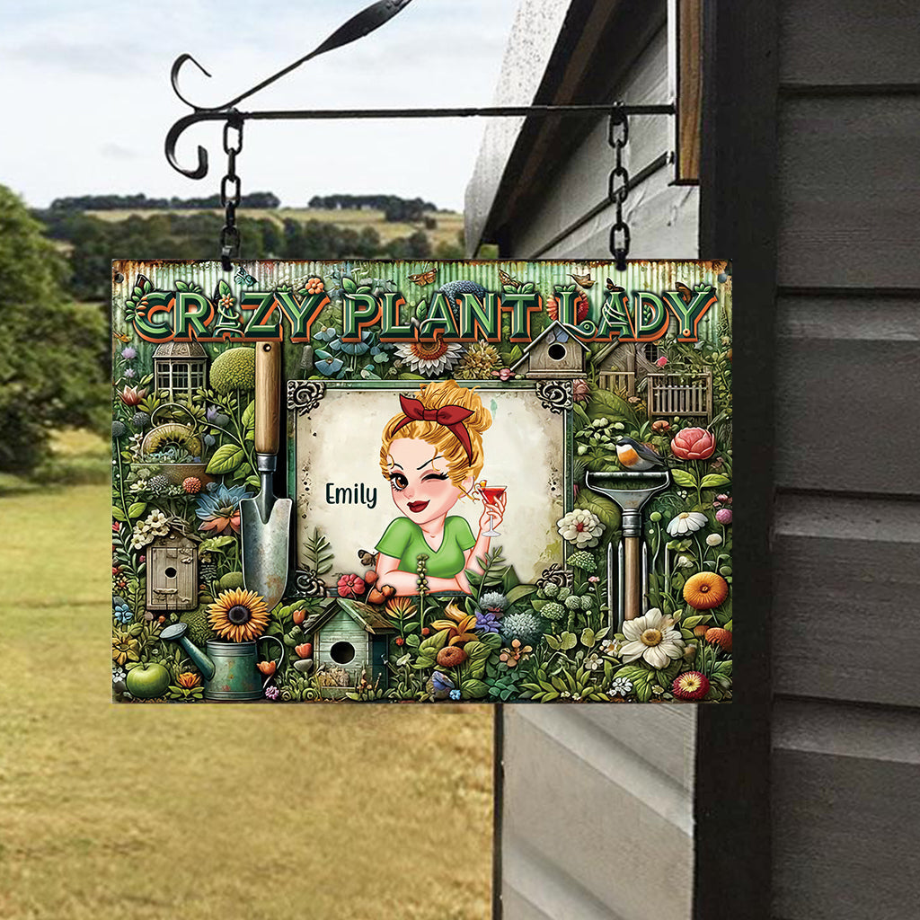 Crazy Plant Lady - Personalized Gardening Rectangle Metal Sign