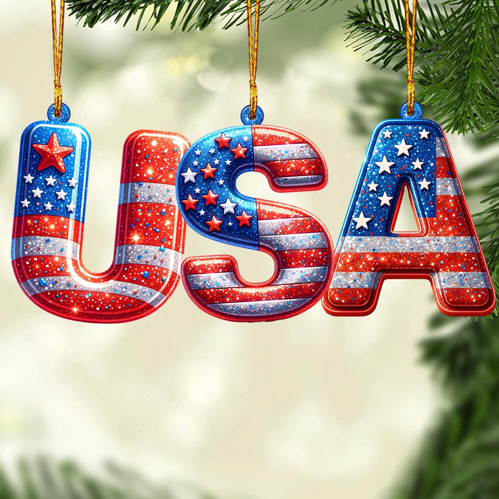 Any Letter America Flag - Personalized Family Ornament