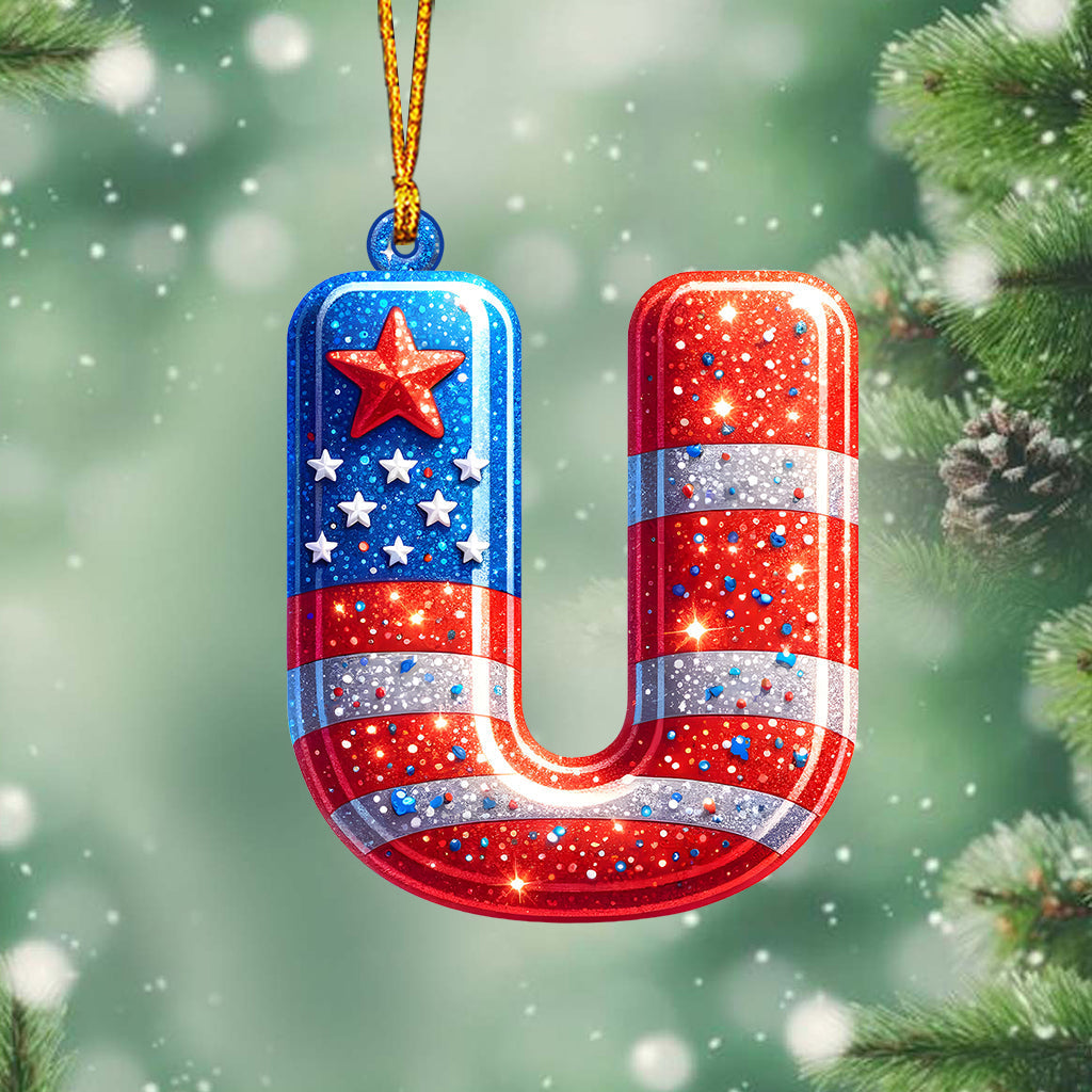 Any Letter America Flag - Personalized Family Ornament