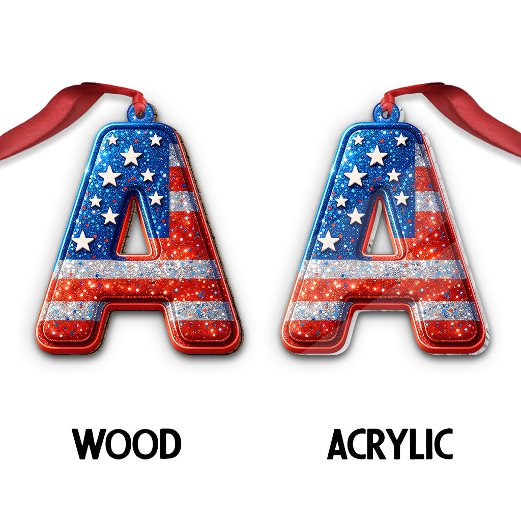 Any Letter America Flag - Personalized Family Ornament