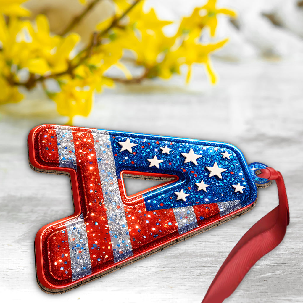 Any Letter America Flag - Personalized Family Ornament