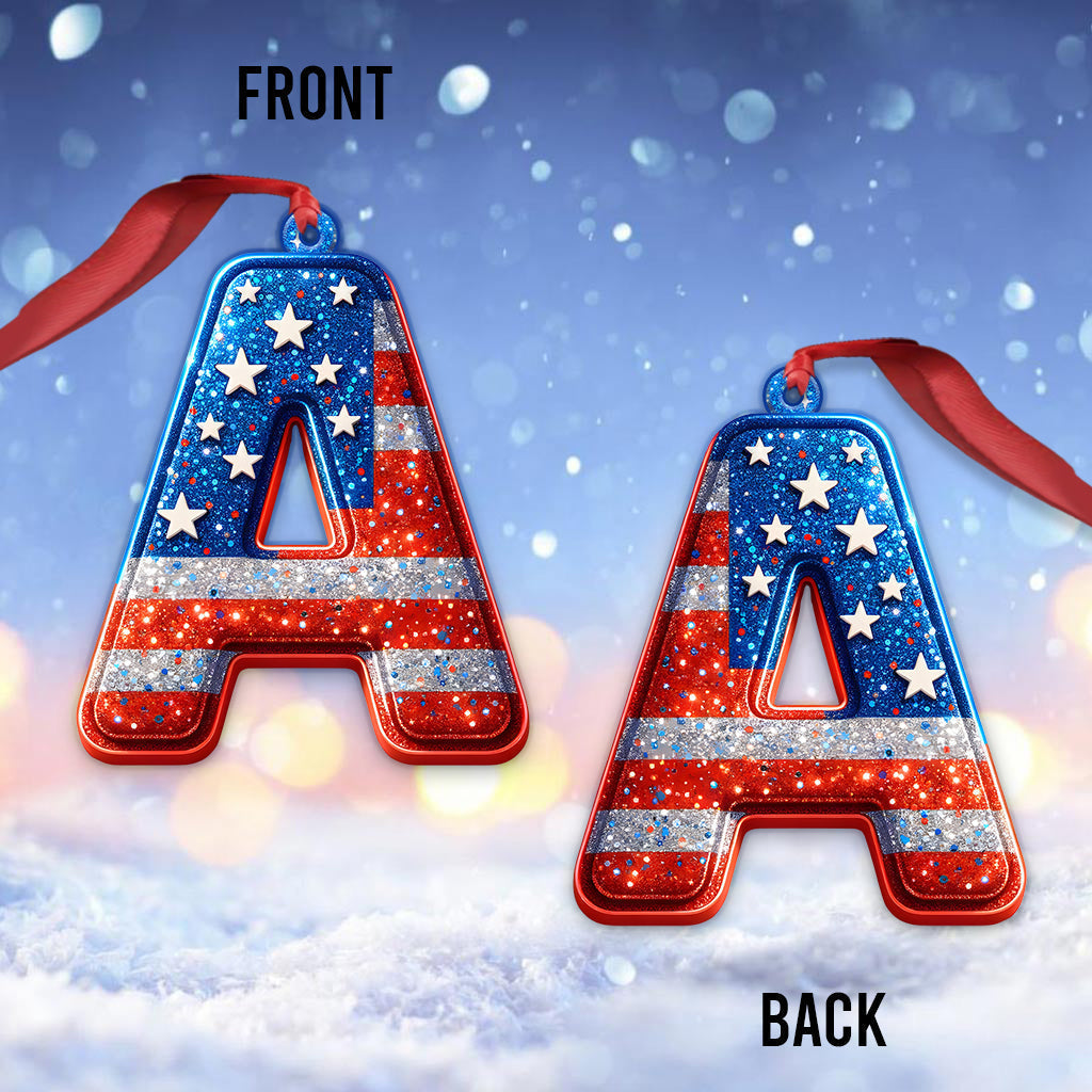 Any Letter America Flag - Personalized Family Ornament