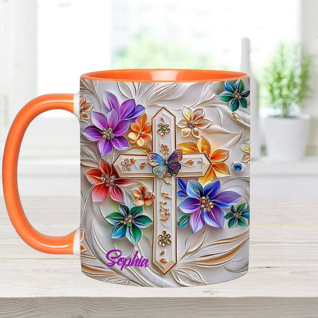 Floral Cross - Personalized Christian Accent Mug