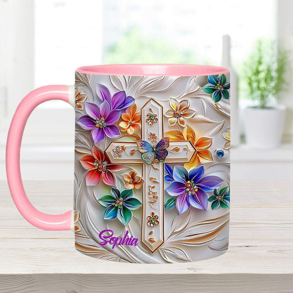 Floral Cross - Personalized Christian Accent Mug