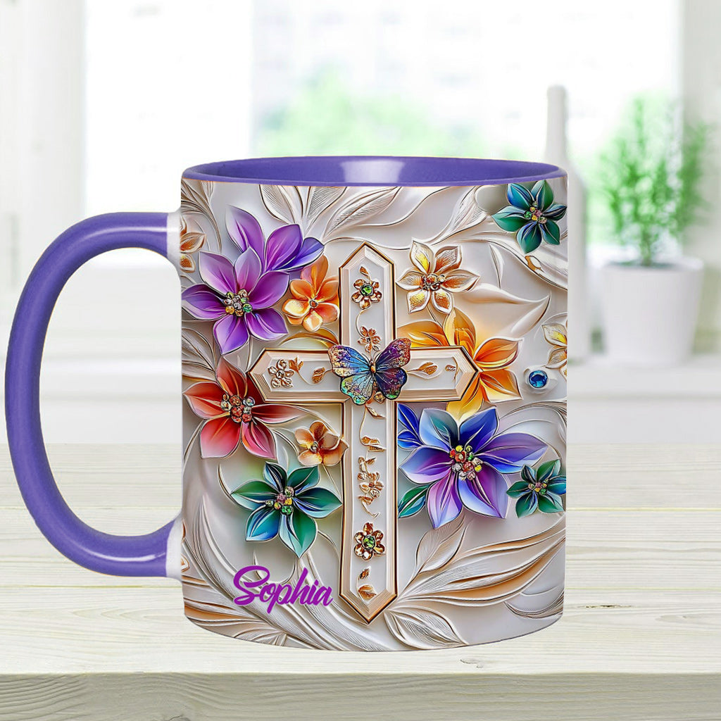 Floral Cross - Personalized Christian Accent Mug