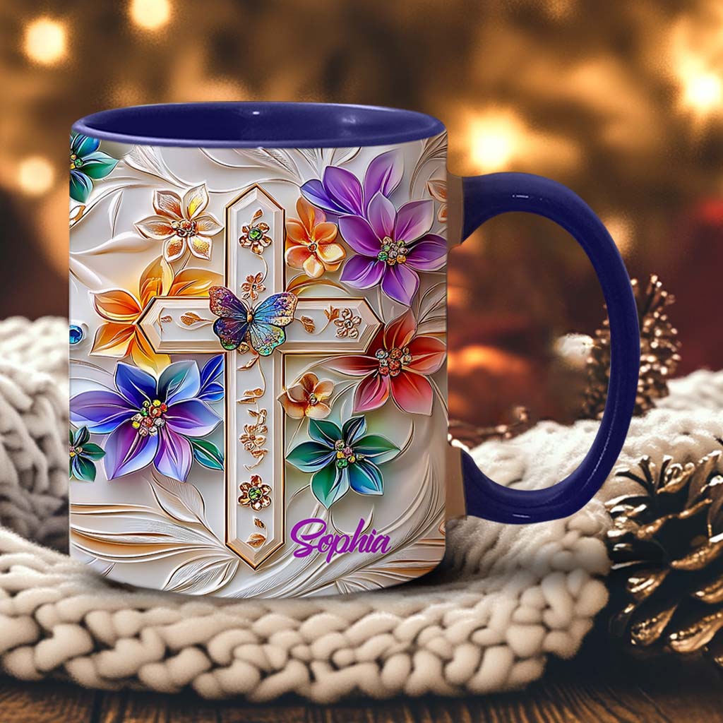 Floral Cross - Personalized Christian Accent Mug
