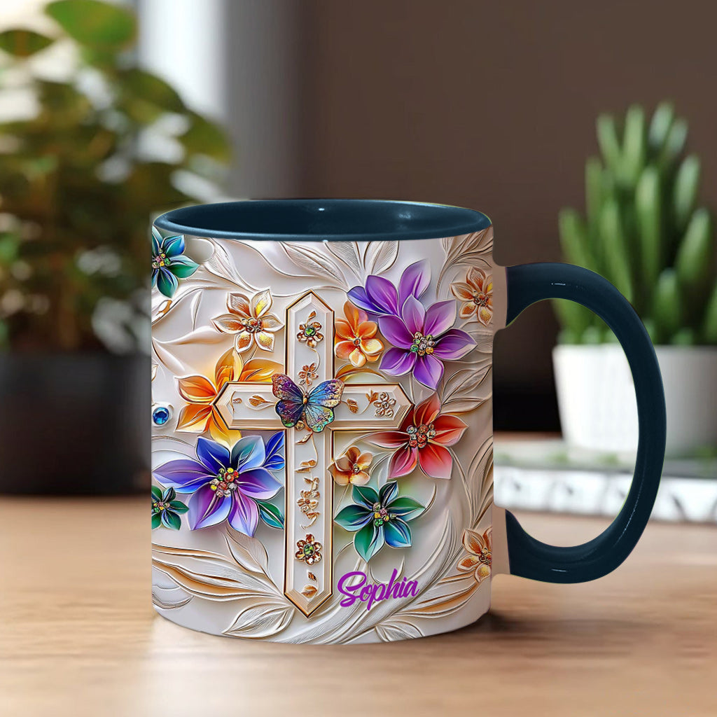 Floral Cross - Personalized Christian Accent Mug