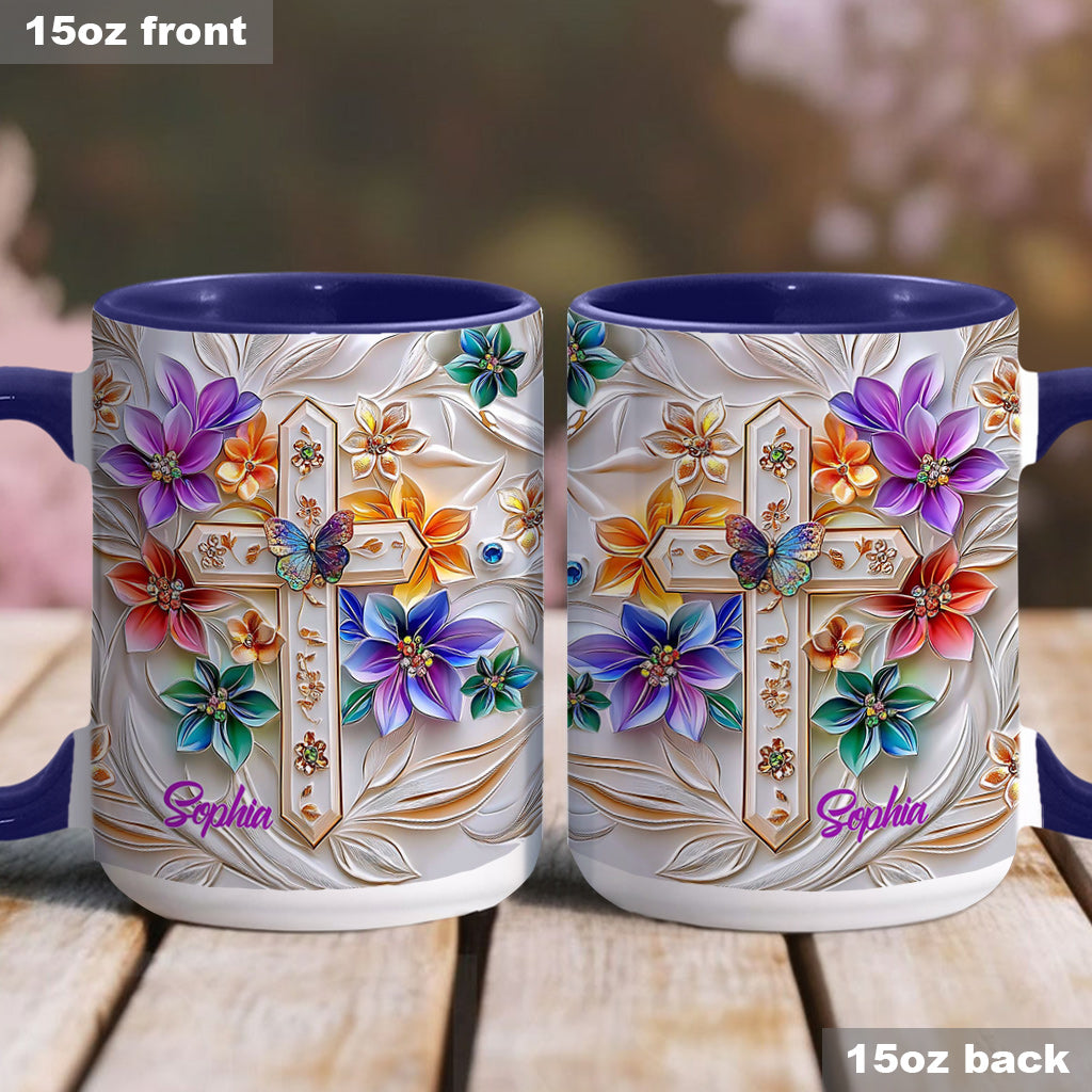 Floral Cross - Personalized Christian Accent Mug