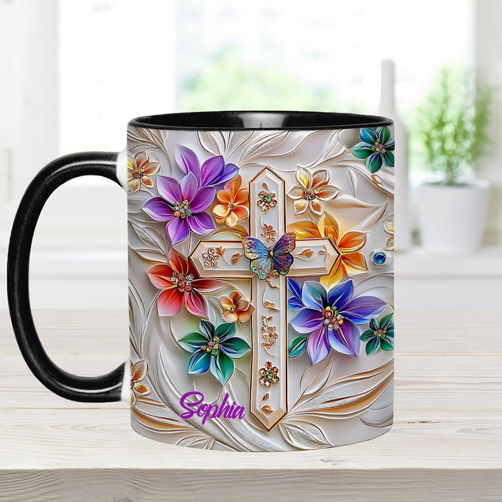 Floral Cross - Personalized Christian Accent Mug