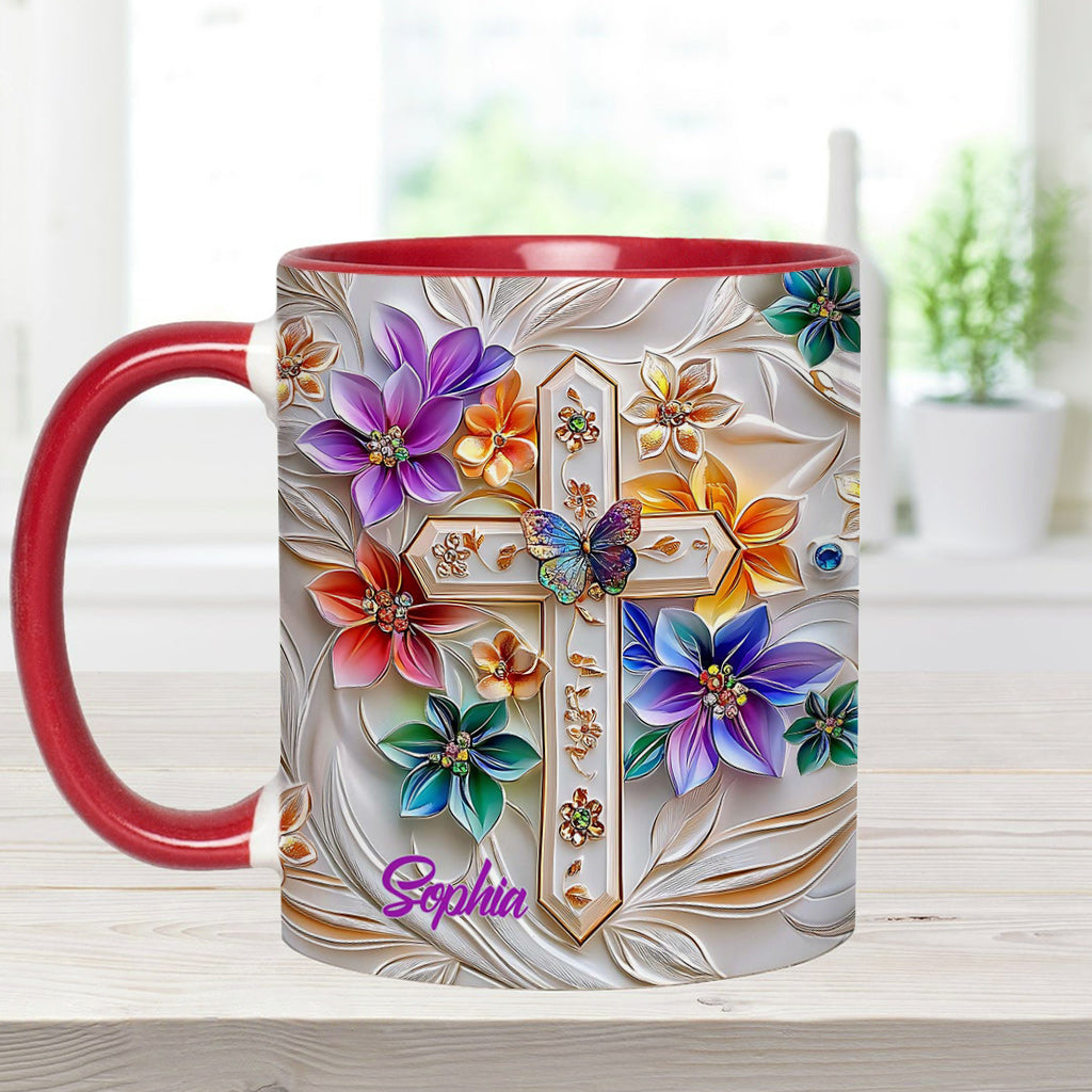 Floral Cross - Personalized Christian Accent Mug