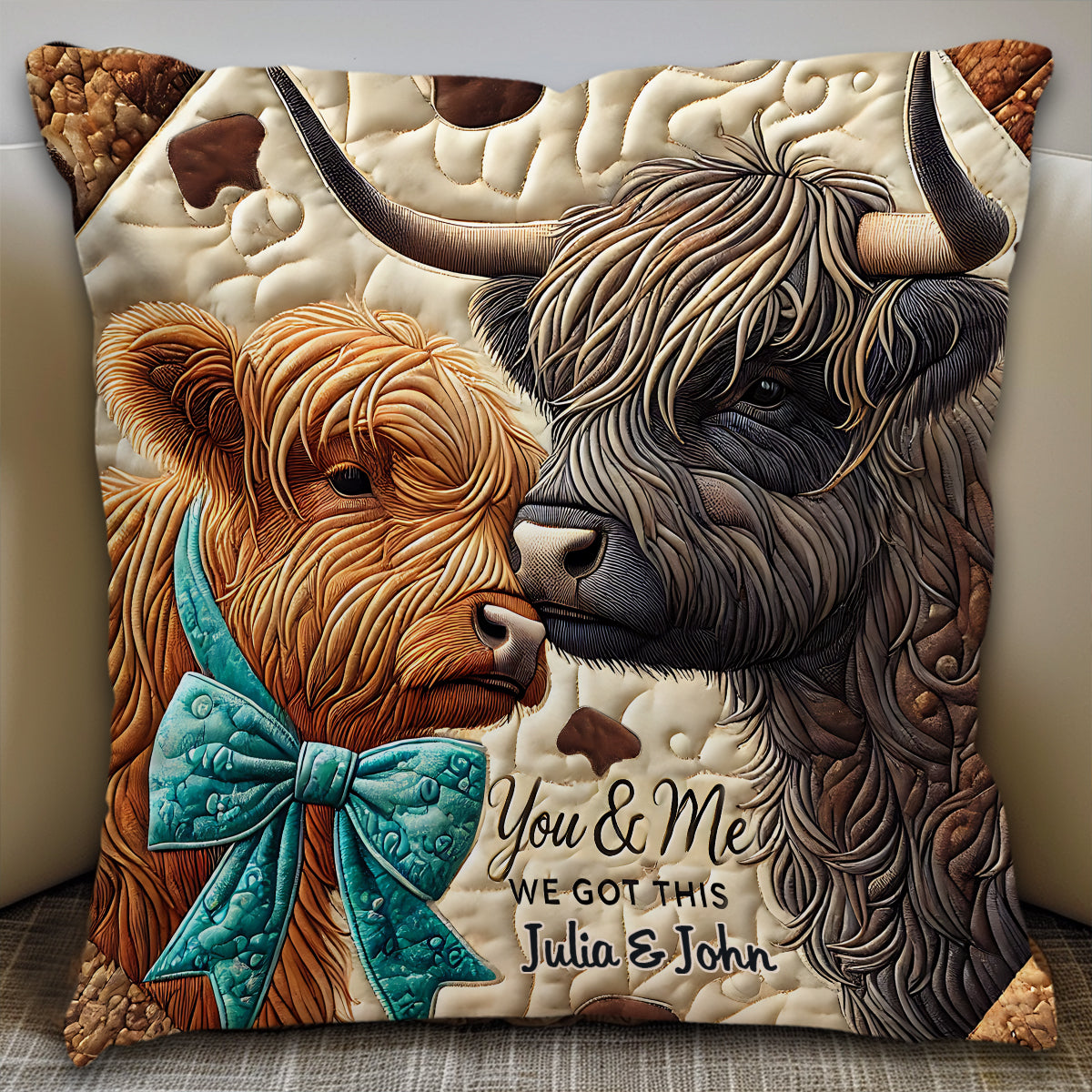You & Me We Got This - Personalized Highland Cow Throw Pillow