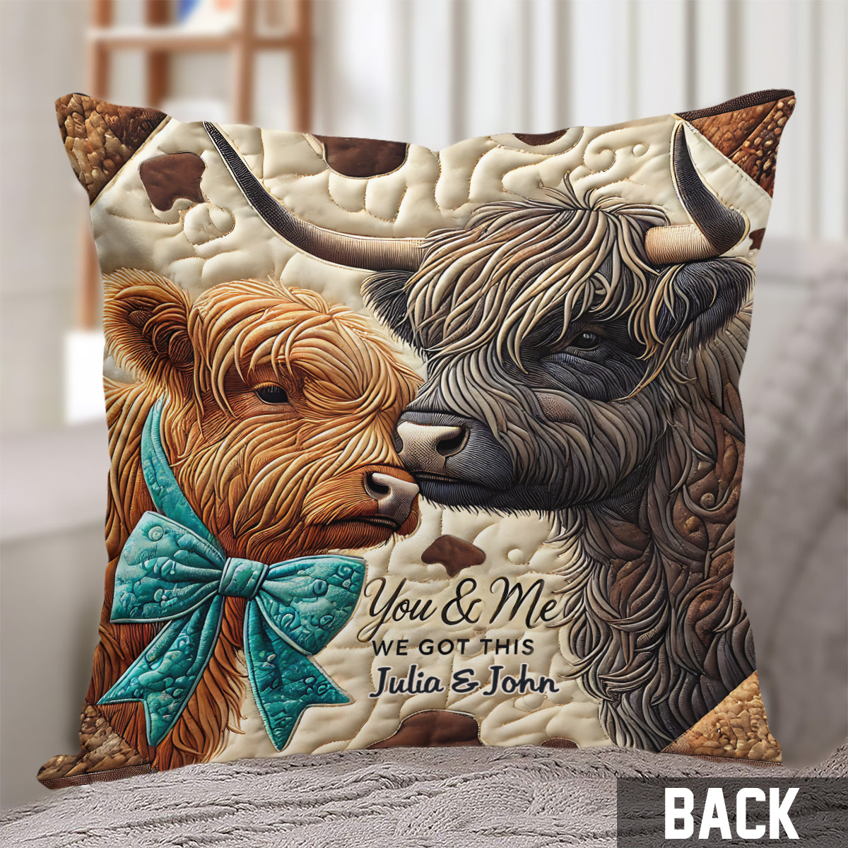 You & Me We Got This - Personalized Highland Cow Throw Pillow