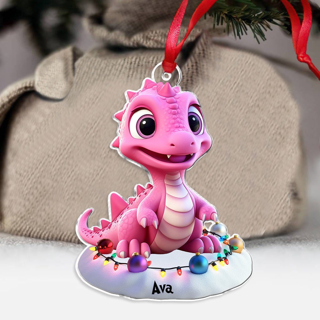 Cute Dinosaur Gift For Grandkids - Personalized Kid Custom Shaped Ornament