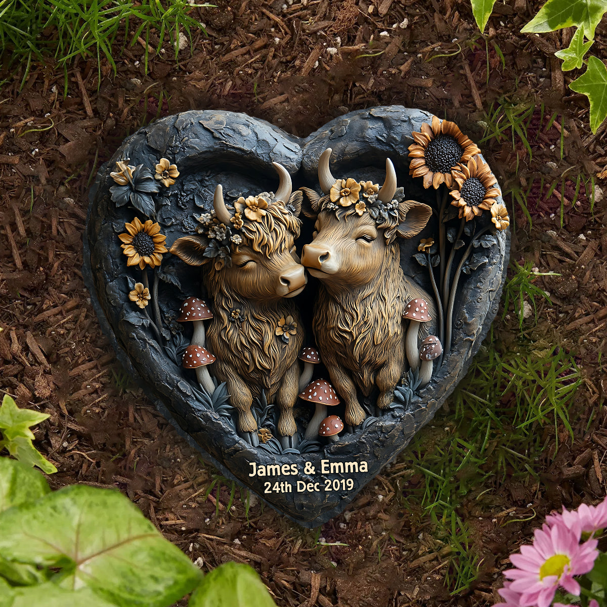 Happy Couple Country Style - Personalized Heart Shaped Stone