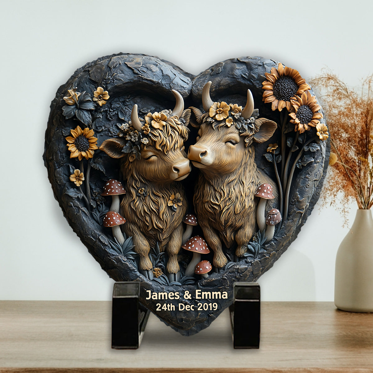Happy Couple Country Style - Personalized Heart Shaped Stone
