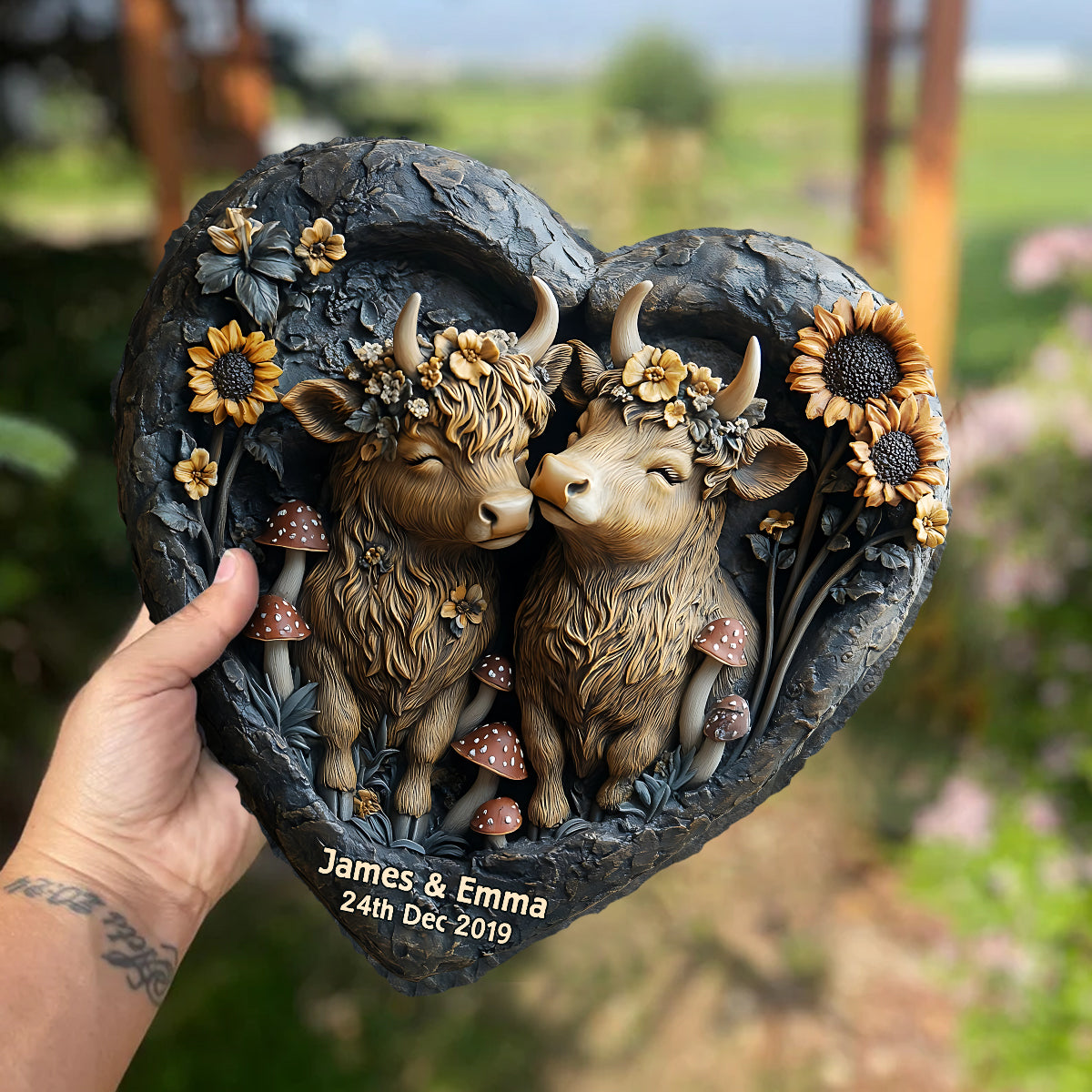 Happy Couple Country Style - Personalized Heart Shaped Stone