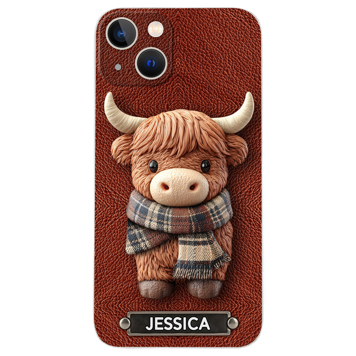 Adorable Highland Cow - Personalized Highland Cow Leather Phone Case