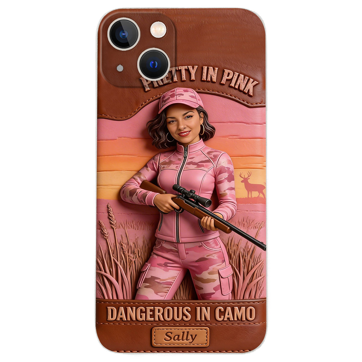 Custom Any Photo Dangerous In Camo - Personalized Hunting Leather Phone Case