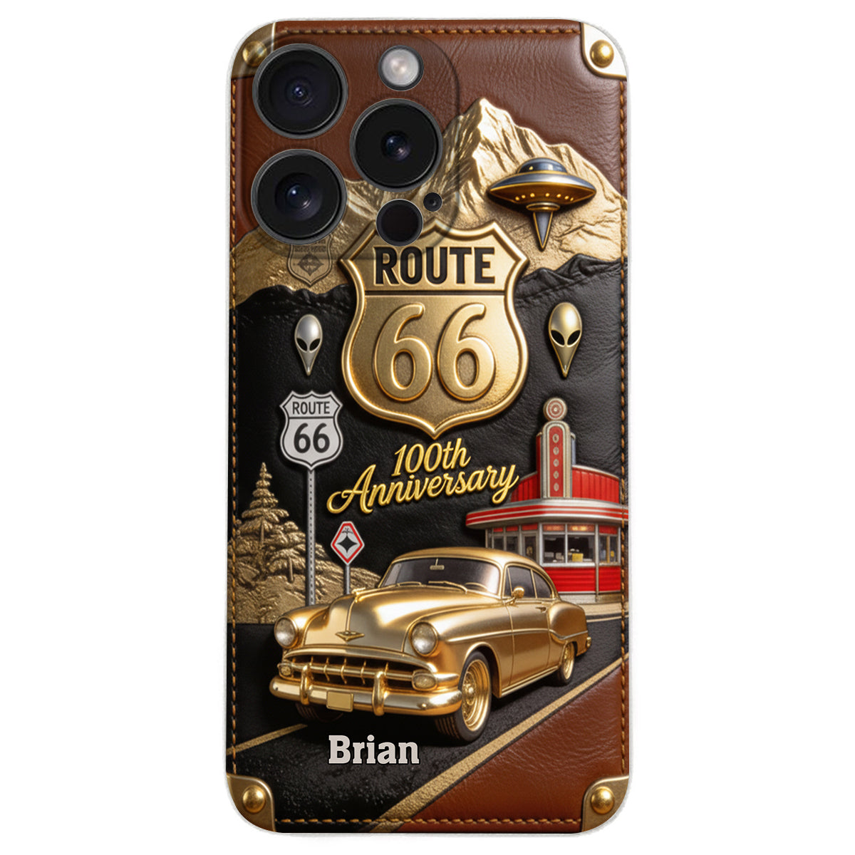 Route 66 100th Anniversary - Personalized Car Lover Leather Phone Case