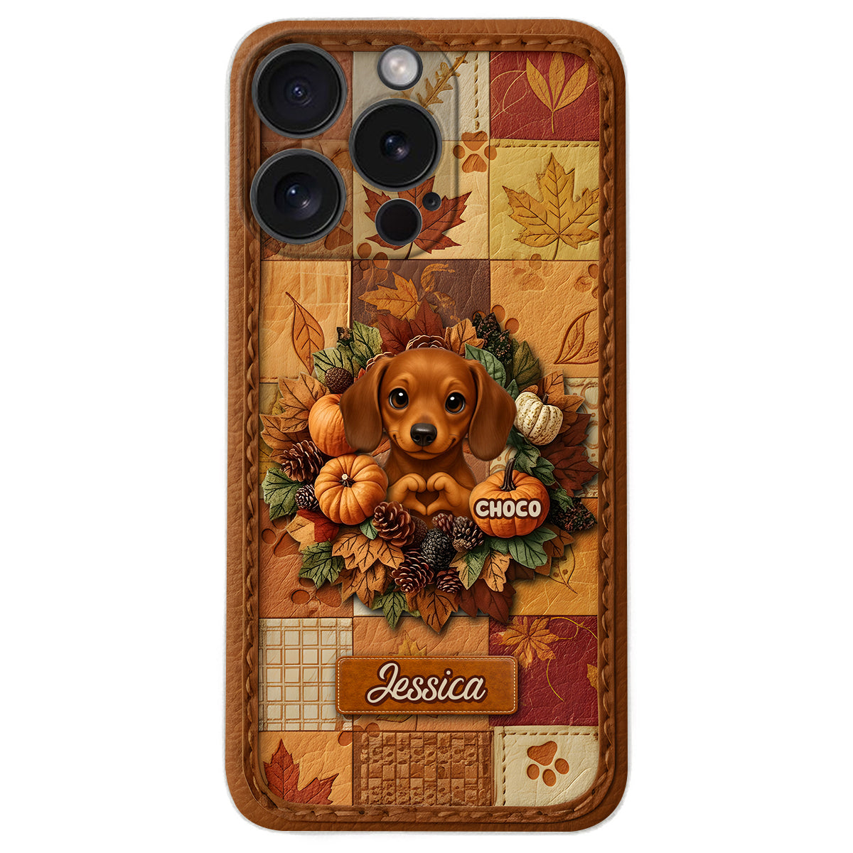 Welcome Fall - Personalized Dog Leather Phone Case