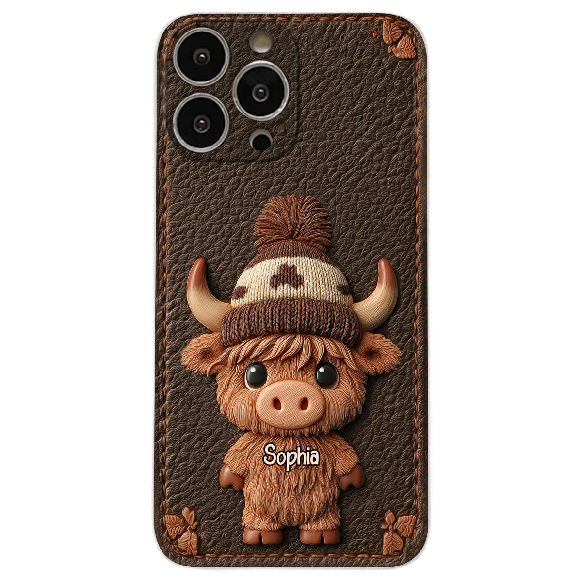 Love Highland Cows - Personalized Highland Cow Leather Phone Case