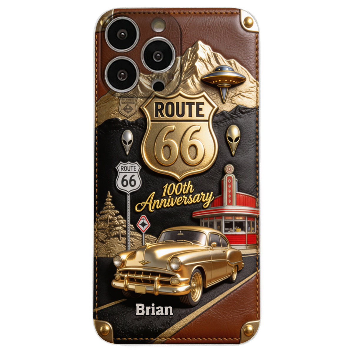 Route 66 100th Anniversary - Personalized Car Lover Leather Phone Case