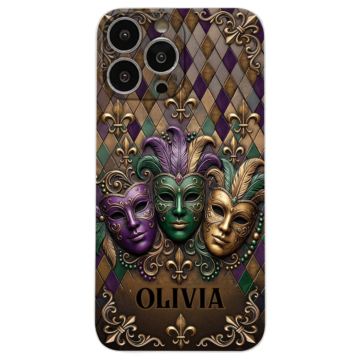 Mardi Gras Fleur de Lis - Personalized Mardi Gras Leather Phone Case