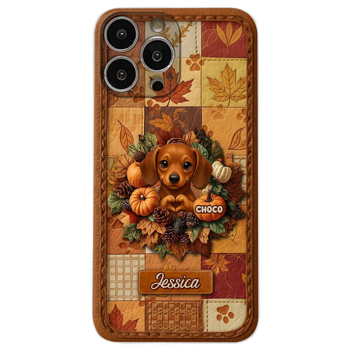 Welcome Fall - Personalized Dog Leather Phone Case