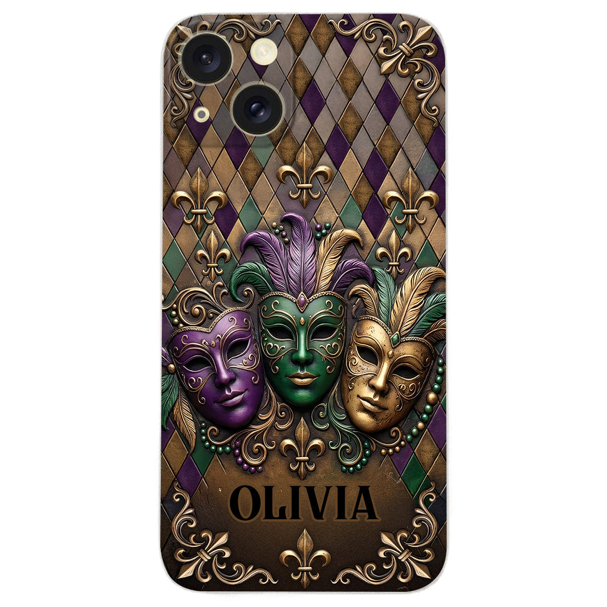 Mardi Gras Fleur de Lis - Personalized Mardi Gras Leather Phone Case