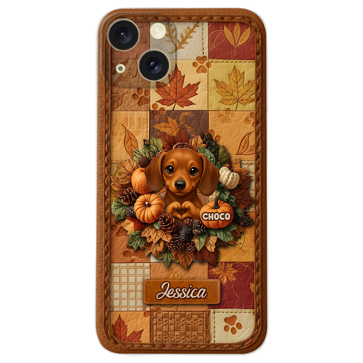 Welcome Fall - Personalized Dog Leather Phone Case