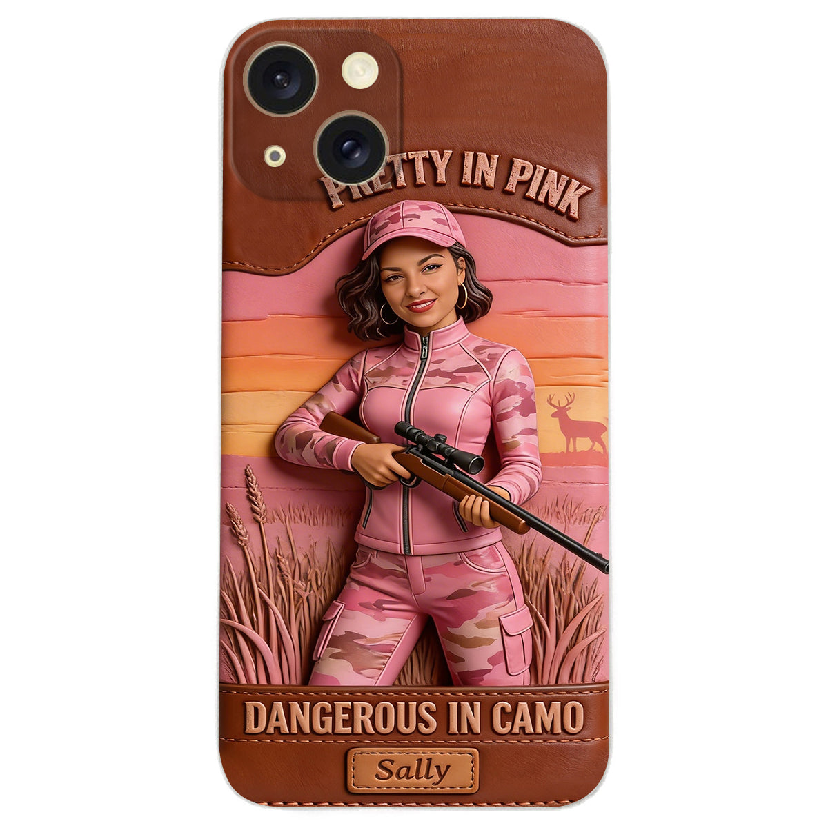 Custom Any Photo Dangerous In Camo - Personalized Hunting Leather Phone Case