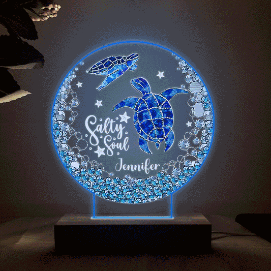 Salty Soul - Personalized Turtle Shaped Plaque Light Base