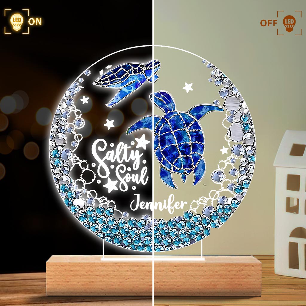 Salty Soul - Personalized Turtle Shaped Plaque Light Base