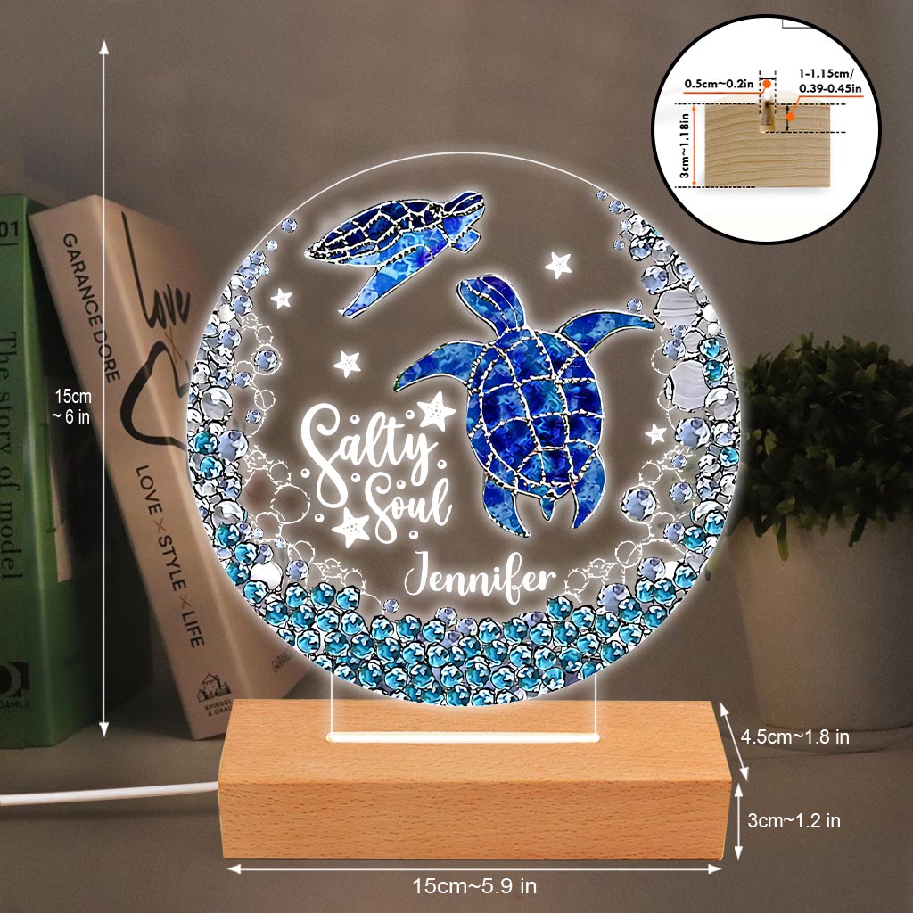 Salty Soul - Personalized Turtle Shaped Plaque Light Base