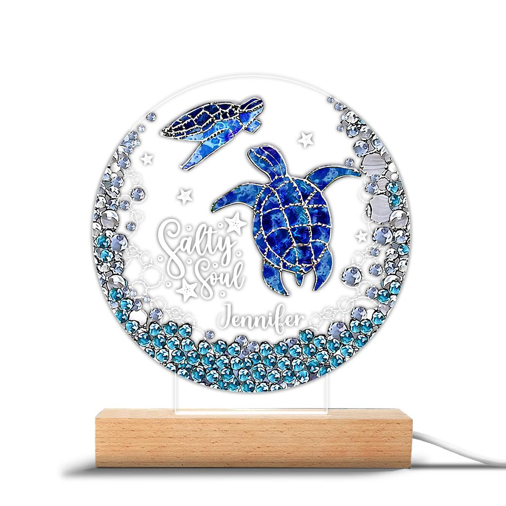 Salty Soul - Personalized Turtle Shaped Plaque Light Base