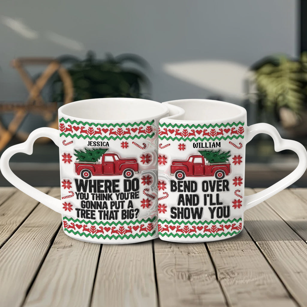 Bend Over And I Will Show You - Personalized Couple Matching Heart Handle Mug