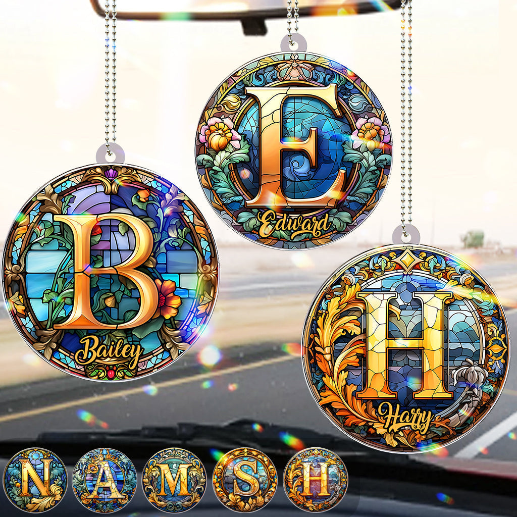 Stained Glass Letter - Personalized Family Car Ornament