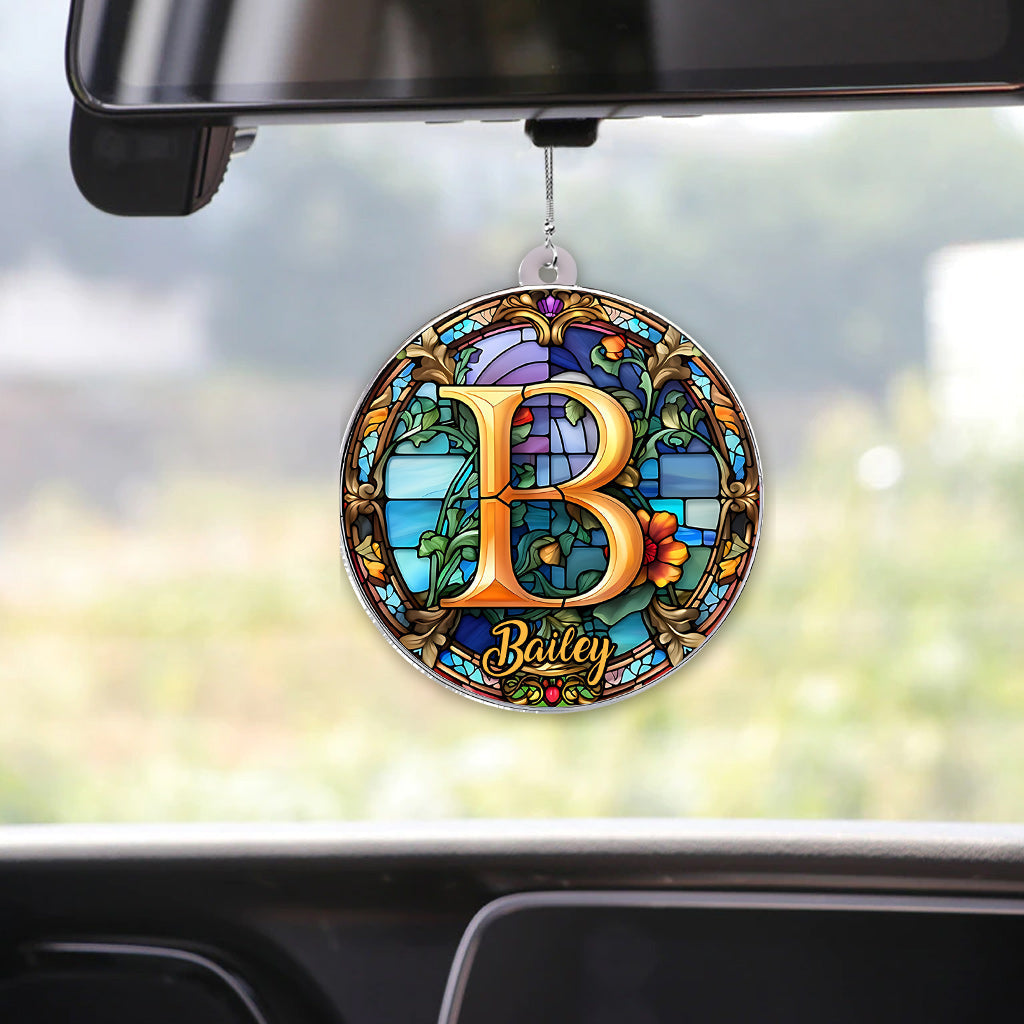 Stained Glass Letter - Personalized Family Car Ornament