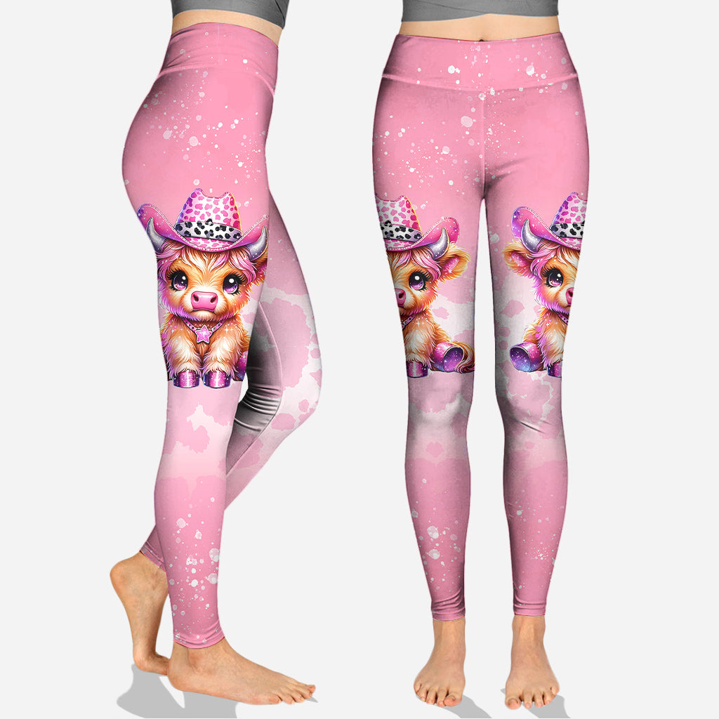 Cute Pink Highland Cow - Personalized Highland Cow Hoodie and Leggings