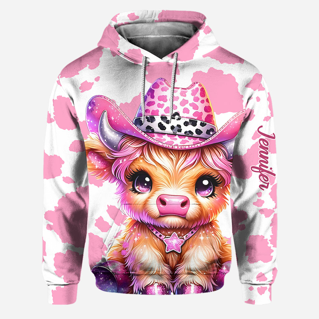 Cute Pink Highland Cow - Personalized Highland Cow Hoodie and Leggings