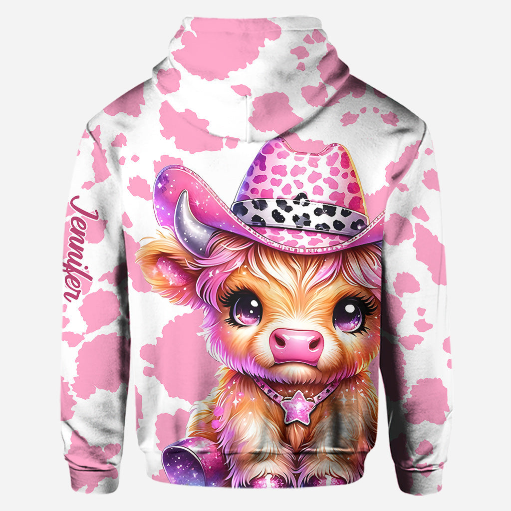 Cute Pink Highland Cow - Personalized Highland Cow Hoodie and Leggings